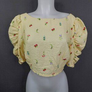 Womens Top 10 Yellow Floral Coastal Cool Cottagecore Cropped Y2K Retro